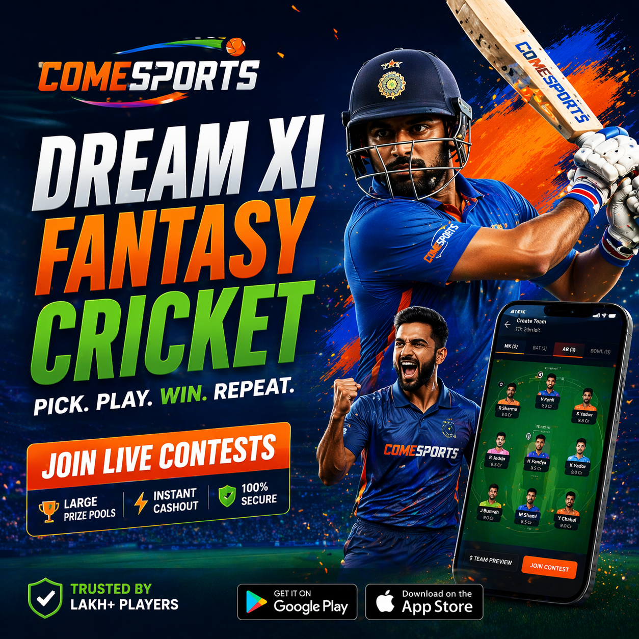 playerzpot fantasy cricket contest selection