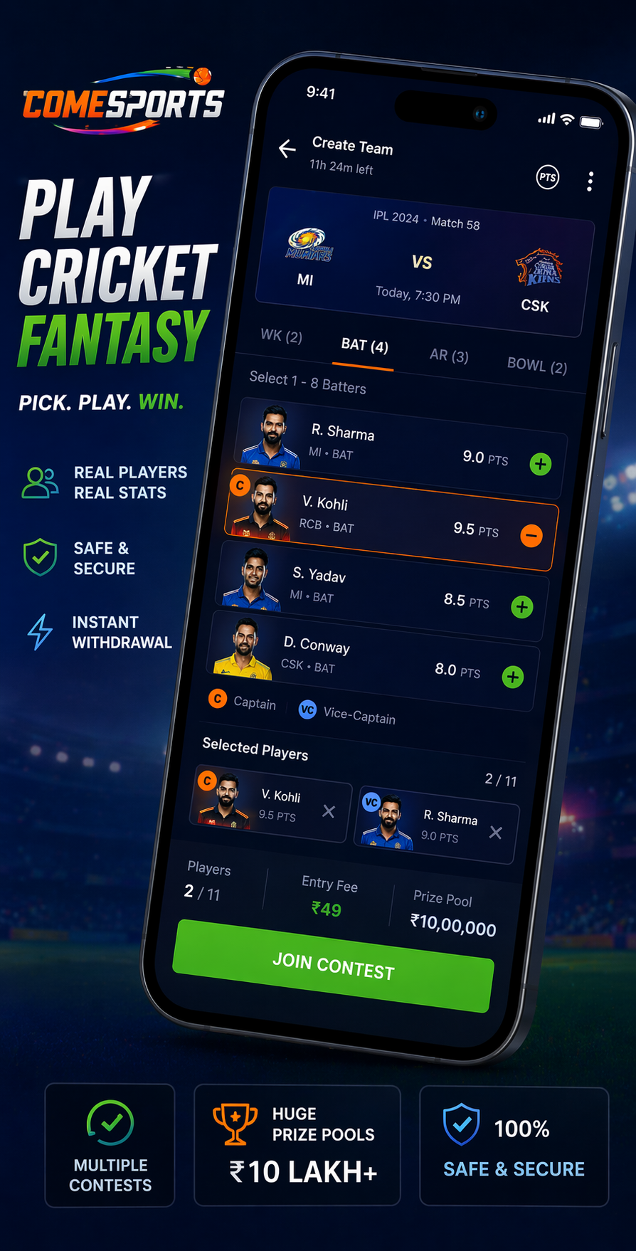 playerzpot cricket lineup planning
